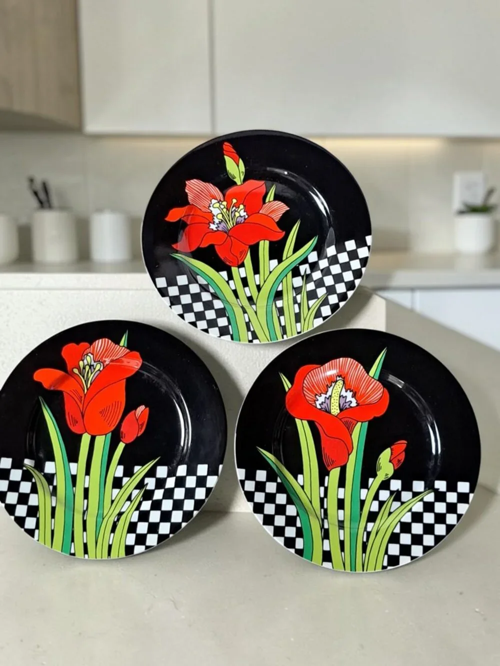 Vintage Fitz & Floyd Jardin Rouge side Bread plates Orchid Japan set of 3